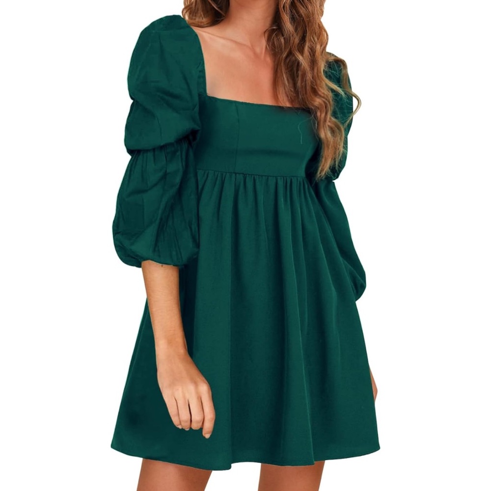 Elegant Green Puff Sleeve Dress